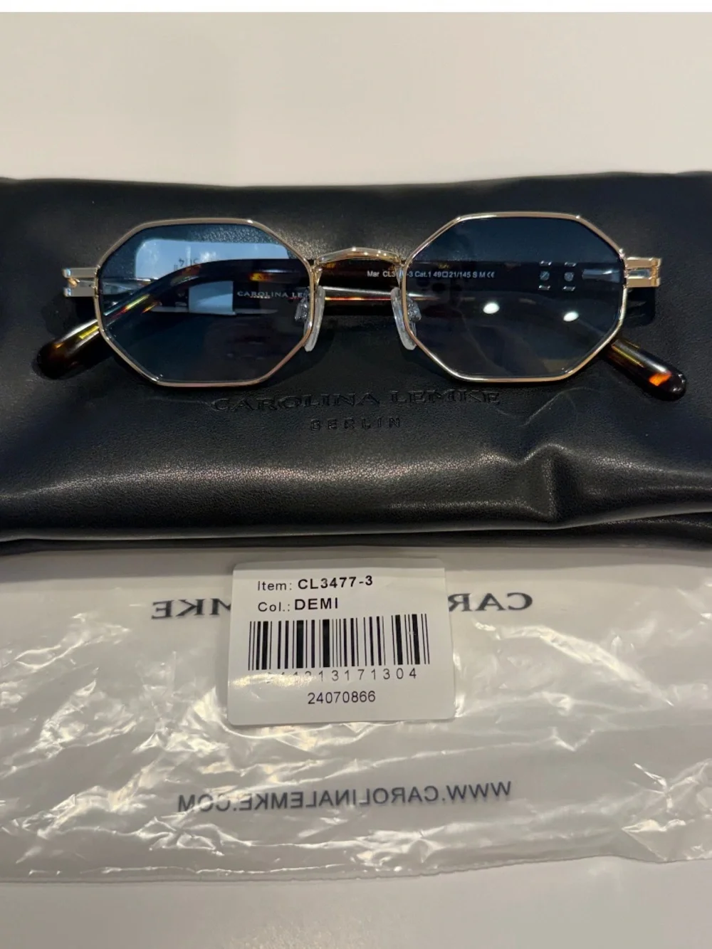 NEW Carolina Lemke Mar Blue Gradient Gold Frame Brown Demi Tortoise Sunglasses